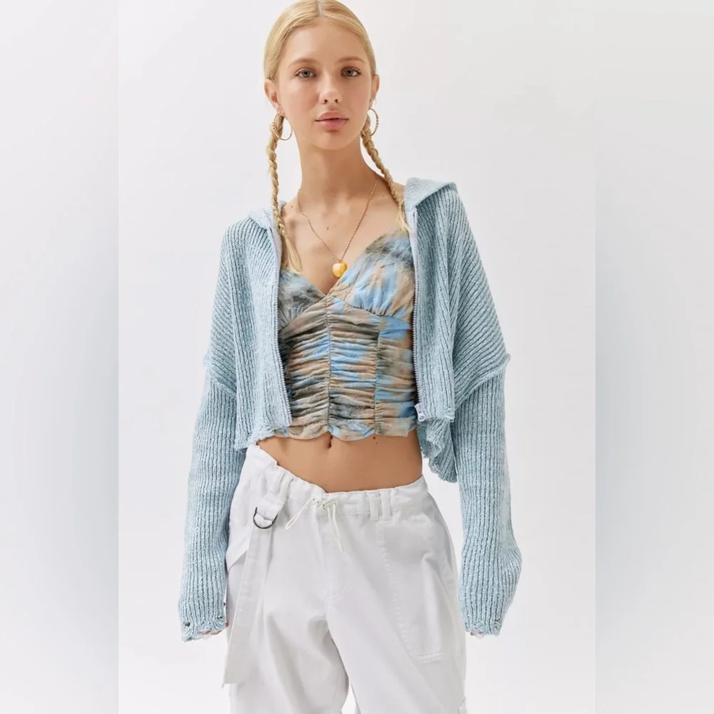 Urban Outfitters Rhode Distressed Hooded Zip-Up Cardigan - Picture 5 of 7